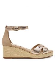 Tommy Hilfiger Sandały Flag Metallic Mid Wedge Espad FW0FW08810 Beżowy. Brązowe sandały damskie Tommy Hilfiger, bez wzorów, z materiału, bez obcasa, na koturnie, bez zapięcia. Za 239.99 zł.