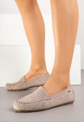 Jasnobeżowe Mokasyny Thalothee. Brązowe mokasyny damskie Born2be, ze skóry, z okrągłym noskiem, bez obcasa. Za 99.99 zł.