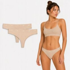 STRINGI DAMSKIE 4F 2PAK BIELIZNY DAMSKIEJ BAWEŁNIANEJ XS F040 SS26. Brązowe stringi 4F, bez wzorów, z bawełny. Za 59.99 zł.