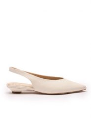 Kremowe czółenka slingback w szpic. Brązowe czółenka damskie Ryłko, bez wzorów, ze skóry, bez obcasa, na płaskiej podeszwie. Za 379.99 zł.