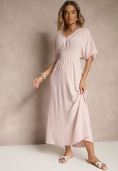 Jasnoróżowa Sukienka o Rozkloszowanym Kroju z Gumką w Talii Iffine. Czerwone sukienki damskie Renee, bez wzorów, eleganckie, bez ramiączek. W wyprzedaży za 55.99 zł.