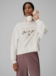 4F Bluza dresowa loose bez kaptura damska - kremowa XS. Białe bluzy damskie 4F, xs, bez wzorów, z dresówki, bez kaptura. Za 149.99 zł.