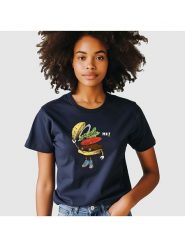 WOOOP Koszulka "Burger greeting" w kolorze granatowym rozmiar: M. Niebieskie bluzki damskie Wooop, m, bez wzorów, z bawełny, bez kołnierzyka, bez ramiączek. Za 61.60 zł.