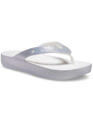 Crocs Japonki "Classic Platform Glitter" w kolorze srebrnym rozmiar: 41/42. Szare klapki damskie Crocs, bez wzorów, z otwartym noskiem, bez obcasa, na platformie, bez zapięcia. Za 118.56 zł.