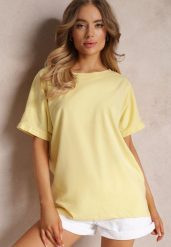 Żółty Bawełniany T-shirt Oversize z Krótkim Rękawem i Dłuższym Tyłem Zanimara. Żółte t-shirty damskie Renee, s, bez wzorów, z bawełny, bez kołnierzyka. Za 24.99 zł.
