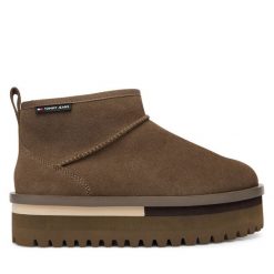 Śniegowce Tommy Jeans. Brązowe śniegowce damskie Tommy Jeans, z jeansu. Za 519.99 zł.