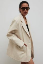 Marynarka z lnem oversize w kolorze IVORY LINEN - HARLEY-S/M. Brązowe marynarki i żakiety damskie Marsala, m, bez wzorów, z bawełny, eleganckie. Za 459.90 zł.