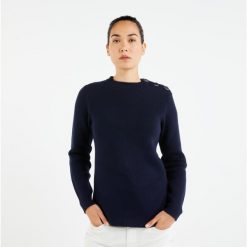 Sweter marynarski damski Tribord. Niebieskie swetry klasyczne damskie TRIBORD, l, z bawełny, bez kołnierzyka. W wyprzedaży za 99.99 zł.