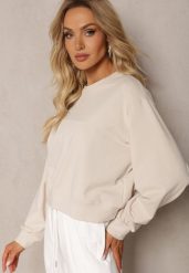 Jasnobeżowa Oversize Bluza z Bawełny o Krótkim Fasonie Sibolla. Brązowe bluzy damskie Renee, l, bez wzorów, z bawełny, bez kaptura. Za 49.99 zł.