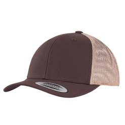 Dwukolorowa Czapka Trucker Retro. Brązowe czapki damskie FLEXFIT, bez wzorów, z bawełny. Za 59.99 zł.