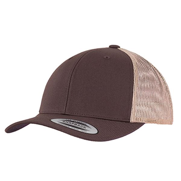 Dwukolorowa Czapka Trucker Retro. Brązowe czapki damskie FLEXFIT, bez wzorów, z bawełny. Za 62.99 zł.