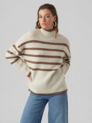 Vero Moda Sweter "Vmwiona" w kolorze biało-brązowym rozmiar: XL. Białe swetry klasyczne damskie Vero Moda, xl, z wełny, bez kołnierzyka. Za 100.08 zł.