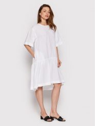Cappellini Sukienka codzienna M02305T0 01617 Biały Relaxed Fit. Białe sukienki damskie CAPPELLINI, bez wzorów, ze lnu, bez ramiączek. Za 2,769.00 zł.
