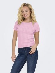 ONLY Koszulka w kolorze jasnoróżowym rozmiar: XL. Różowe koszulki damskie Only, xl, bez wzorów, z bawełny, bez kołnierzyka, bez ramiączek. Za 48.28 zł.