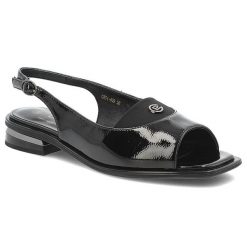 Czarne Sandały S.Barski Modne Lakierowane Buty Damskie. Czarne sandały damskie S.BARSKI, z aplikacjami, z lakierowanej skóry, bez obcasa, na obcasie, bez zapięcia. Za 259.00 zł.
