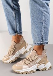 Ciemnobeżowe Sneakersy Kharena. Brązowe obuwie sportowe damskie Renee, bez zapięcia. Za 109.99 zł.