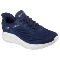 Damskie BOBS SQUAD CHAOS CURRENT MUSE Slip-On Granatowy. Niebieskie obuwie sportowe damskie Skechers, z materiału, bez zapięcia. Za 329.99 zł.