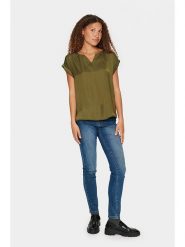 SAINT TROPEZ Bluzka w kolorze oliwkowym rozmiar: XXL. Brązowe bluzki damskie Saint Tropez, xxl, bez wzorów, bez kołnierzyka, bez ramiączek. Za 83.42 zł.