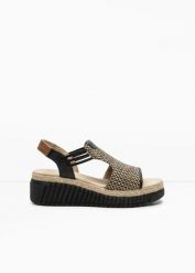 Sandały Tom Tailor, na koturnie o wyglądzie plecionki. Czarne sandały damskie bonprix, bez wzorów, bez obcasa, na koturnie, bez zapięcia. Za 239.99 zł.