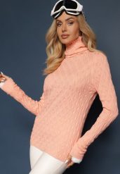 Pomarańczowy Golf z Wiskozą w Tłoczony Wzór Przeszyty Metaliczną Nitką Neldora. Brązowe golfy damskie Renee, bez wzorów, z jeansu, bez ramiączek. Za 79.99 zł.