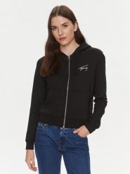 Tommy Jeans Bluza Signature DW0DW17338 Czarny Regular Fit. Czarne bluzy damskie Tommy Jeans, xl, bez wzorów, z jeansu, bez kaptura. Za 359.99 zł.
