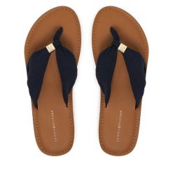 Japonki Tommy Hilfiger. Niebieskie klapki damskie Tommy Hilfiger, bez wzorów, bez obcasa, bez zapięcia. Za 229.99 zł.