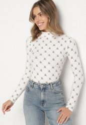 Biała Bawełniana Bluzka z Półgolfem Typu Longsleeve z Geometrycznym Wzorem Tilianna. Białe bluzki damskie Born2be, xl, bez wzorów, z bawełny, biznesowe, bez kołnierzyka, bez ramiączek. Za 39.99 zł.