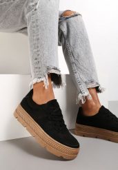 Czarne Sneakersy z Perforacją na Żłobionej Podeszwie Riparian Rights. Czarne obuwie sportowe damskie Renee, na jesień, przed kostkę, bez zapięcia. Za 69.99 zł.
