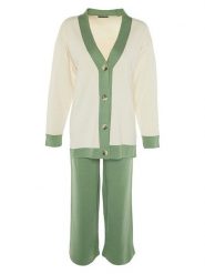 Trendyol 2-częściowy zestaw w kolorze kremowo-zielonym rozmiar: M. Brązowe kardigany damskie Trendyol, m, bez wzorów. Za 108.99 zł.