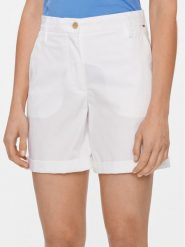 Tommy Hilfiger Szorty materiałowe WW0WW41769 Biały Regular Fit. Białe szorty damskie Tommy Hilfiger, bez wzorów, z bawełny. Za 329.99 zł.