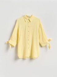 Muślinowa koszula - jasnożółty. Żółte koszule damskie Reserved, l, bez wzorów, z bawełny, bez kołnierzyka, bez ramiączek. Za 109.99 zł.