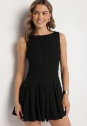 Czarna Sukienka z Plisowanym Dołem Tunelia. Czarne sukienki damskie Born2be, bez wzorów, eleganckie, bez ramiączek. Za 149.99 zł.