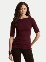 LAUREN RALPH LAUREN Bluzka 200654963196 Bordowy Slim Fit. Czerwone bluzki damskie Lauren Ralph Lauren, m, bez wzorów, z bawełny, bez kołnierzyka, bez ramiączek. Za 289.99 zł.