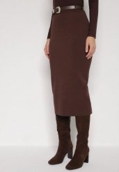 Brązowa Ołówkowa Spódnica z Wiskozą Zdobiona Rozcięciem i Paskiem Rowedela. Brązowe spódnice damskie Born2be, na co dzień, m, z aplikacjami, z wiskozy, eleganckie, midi. Za 79.99 zł.