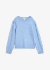 Sweter z bufiastymi rękawami. Czerwone swetry klasyczne damskie bonprix, z dzianiny, bez kołnierzyka. Za 129.99 zł.