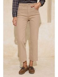 Trendyol Dżinsy - Flare fit - w kolorze jasnobrązowym rozmiar: 42. Brązowe jeansy damskie Trendyol, z podwyższonym stanem. Za 128.55 zł.