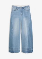 Dżinsy wide leg, mid waist. Niebieskie jeansy damskie bonprix. Za 147.99 zł.