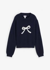 Sweter. Niebieskie swetry klasyczne damskie bonprix, bez kołnierzyka. Za 109.99 zł.
