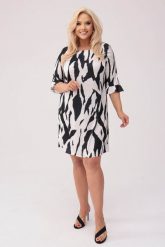 Sukienka Savannah - wzór zebry PLUS SIZE XXL OVERSIZE WIOSNA. Białe sukienki damskie Moda Size Plus Iwanek, bez wzorów, z elastanu, eleganckie, bez ramiączek. Za 239.90 zł.