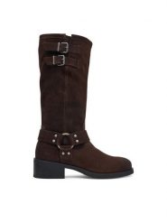 Tommy Jeans Oficerki Tjw Brushed Suede Biker Boots EN0EN03110 Brązowy ciemny. Brązowe kozaki damskie Tommy Jeans, z jeansu, bez obcasa, na płaskiej podeszwie, bez zapięcia. Za 949.99 zł.