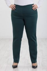 Spodnie Nilda z prostą nogawką wysoki stan w morskim kolorze PLUS SIZE XXL. Zielone spodnie materiałowe damskie Nasi partnerzy, bez wzorów, z elastanu, krótkie. Za 159.90 zł.