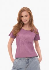 Fioletowy t-shirt z nadrukiem T-PEPI. Fioletowe t-shirty damskie Volcano, m, bez wzorów, z bawełny, bez kołnierzyka. Za 59.99 zł.