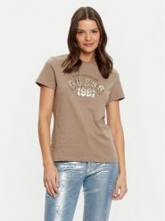 Guess T-Shirt V5RI06 I3Z14 Brązowy Regular Fit. Brązowe t-shirty damskie Guess, xs, z aplikacjami, z bawełny, bez kołnierzyka. Za 109.99 zł.