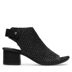 Sandały Rieker. Czarne sandały damskie Rieker, bez wzorów, bez obcasa, na słupku, bez zapięcia. Za 223.99 zł.