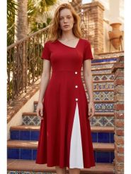 SOULSHAE Sukienka w kolorze czerwonym rozmiar: L/XL. Czerwone sukienki damskie SOULSHAE, bez wzorów, z wiskozy, bez ramiączek. Za 174.95 zł.