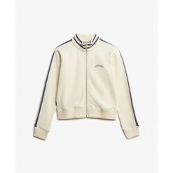 Damska bluza dresowa zapinana na zamek Superdry Athletic Essentials. Białe bluzy damskie Superdry, bez wzorów, z dresówki, bez kaptura. Za 323.35 zł.