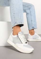 Białe Sneakersy z Wkładką ze Skóry Naturalnej Zdobione Suwakiem Fihanor. Białe obuwie sportowe damskie Renee, z jeansu, bez zapięcia. Za 119.99 zł.