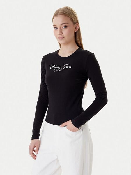 Tommy Jeans Bluzka Essential DW0DW21844 Czarny Regular Fit. Czarne bluzki damskie Tommy Jeans, xs, bez wzorów, z bawełny, bez kołnierzyka, bez ramiączek. Za 106.99 zł.