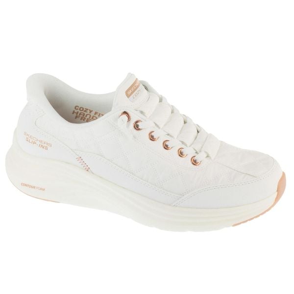 Buty sportowe Sneakersy damskie, Slip-ins: Contour Foam - Golden Hour. Białe obuwie sportowe casual damskie Skechers, bez zapięcia. Za 369.99 zł.