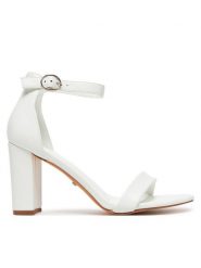 DeeZee Sandały E3611-1 Biały. Białe sandały damskie DeeZee, bez wzorów, z materiału, bez obcasa, na słupku, bez zapięcia. Za 139.99 zł.
